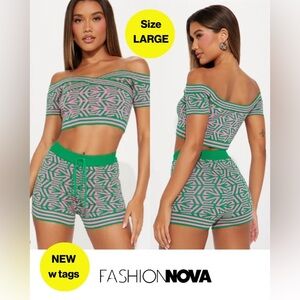 2-Piece FASHION NOVA Crop Top & Shorts Set (Size Large) NEW w TAGS 🏷️